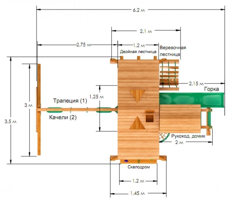 Деревянная детская площадка Крепость Deluxe - вид 5